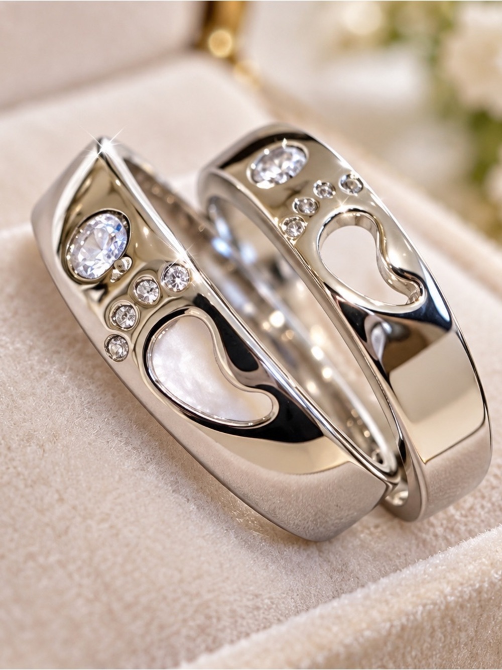 Beautiful Round Cut Stainless Steel AAA CZ Ring Set Women's Adjustable